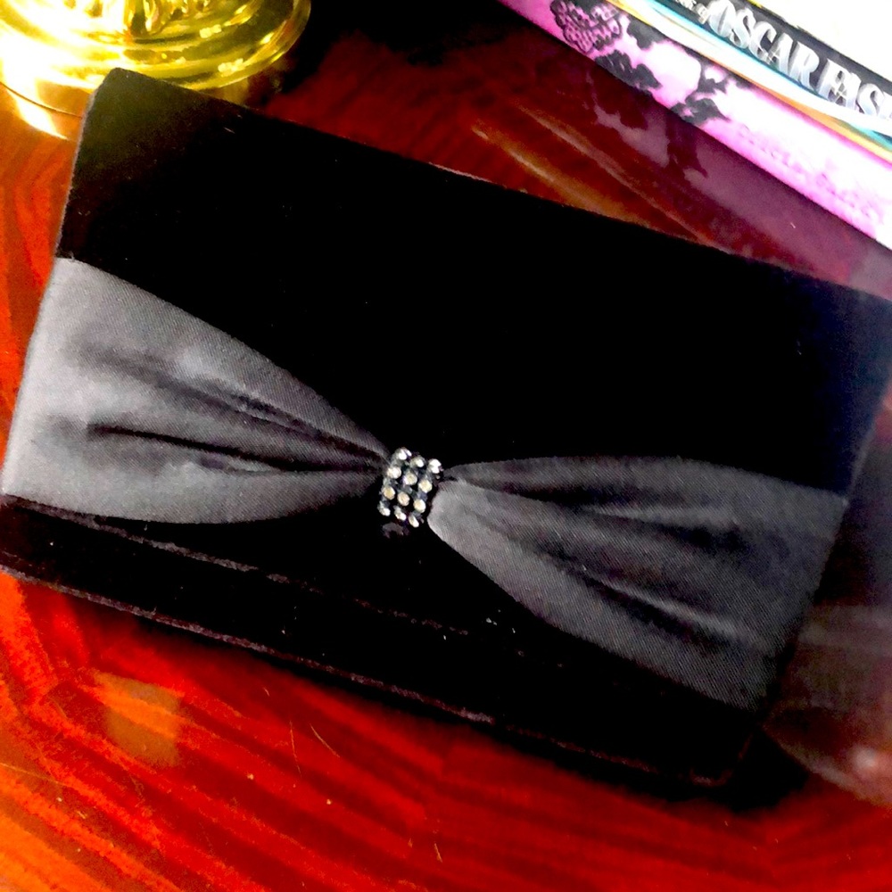 Nordstrom’s black, velvet, bow evening bag